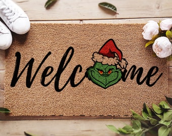 Grinch Doormat - Funny Holiday Doormat - Grinch Outdoor Rug - Funny Christmas Mat - Christmas Holiday Porch Decor