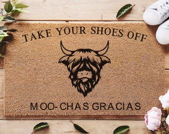 Highland Cow Doormat Funny - Moo-chas Gracias - Western Style Decor - Country Living - Doormat Cute - Farmhouse Decor - Funny Doormat