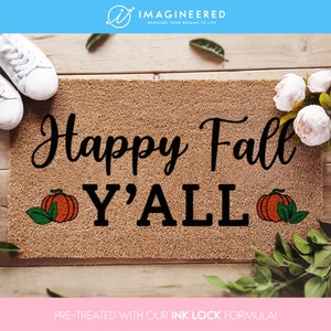 Happy Fall Y&#39;all Pumpkin Doormat - Autumnal Housewarming Welcome Home Door Mat - New Home Fall Porch Rug - Seasonal Gift For Fall Lovers
