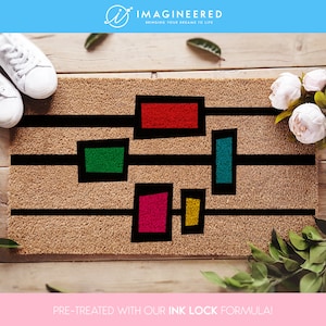 Entryway Decor Must-Have, Mid Century Modern Decor, Stylish Mid Century Modern Doormat, Coir Doormat, Abstract Squares Doormat Rug