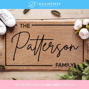 Personalized Outdoor Door Mat with Last Name – Custom Coir Welcome Mat for Home Entrance