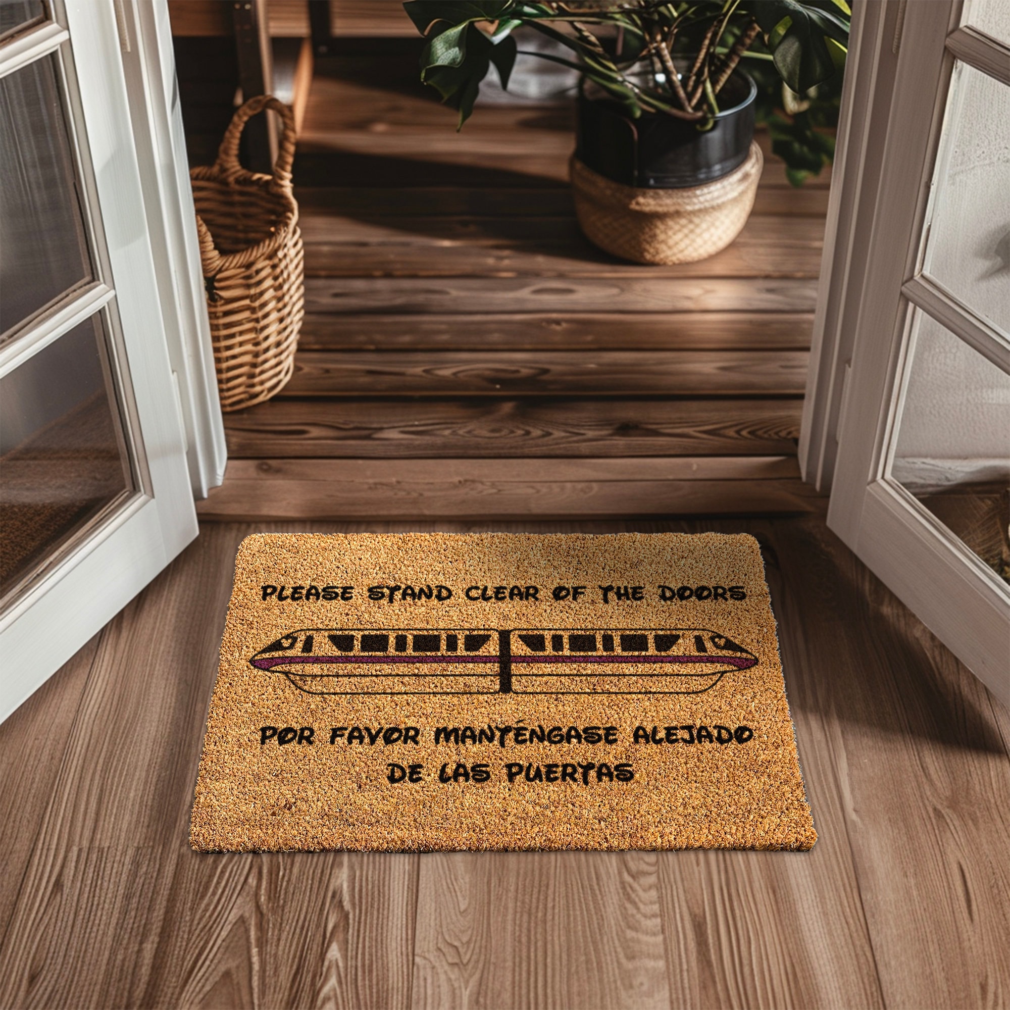 Red Disney Monorail Door Mat - Please Stand Clear of the Doors Rug