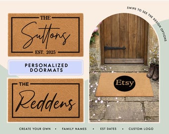 Custom Family Doormat | Personalised Welcome Coir Mat | Housewarming Home Gift Idea
