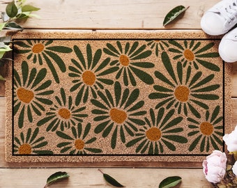 Unique Boho Chic Doormat with Floral Design, Welcome Mat for Front Porch, Vintage-Inspired Boho Floral Doormat, Rug for Bohemian Home Decor