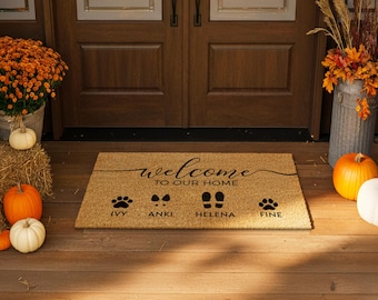 Family Name and Paw Print Doormat – Personalised Door Mat