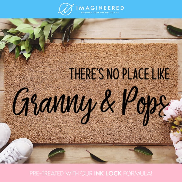 Custom Grandparent Welcome Mat - There's No Place Like Granny & Pops - Personalized Doormat - Grandparent Gift Ideas - Funny Family Mat