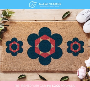 Flower Geometric Doormat, Stylish Addition to Your Entryway, Geometric Patterned Flower Doormat