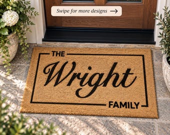 Personalized Family Name Doormat, Double Border Custom Welcome Mat, Monogram Coir Door Mat