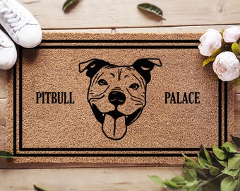 Hunde Fußmatte - Pitbull Palace - Hunde Türmatte - Individuelle Hunde Willkommen Fußmatte - Hundeliebhaber Geschenk - Hunde Mama - Hunde Wohnkultur - Pitbull Mama