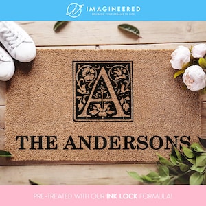 Capacho de porta com monograma personalizado - Capacho de porta personalizado - Presente de inauguração de casa - Presente de casa nova - Presente de encerramento - Presente de casamento - Presente de Natal