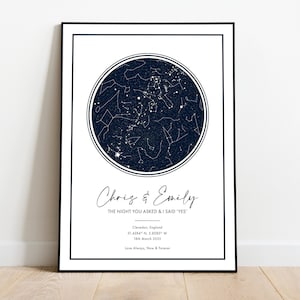 Mappa stellare del cielo notturno personalizzata, regalo di anniversario, stampa del cielo notturno, regalo per coppia, regalo di San Valentino, poster della mappa stellare, il giorno in cui ci siamo incontrati