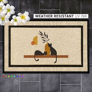 Vintage Inspired Cat Print All Weather Doormat for your Modern Entryway, Charming Cat Design Mid Century Modern Doormat for All Seasons