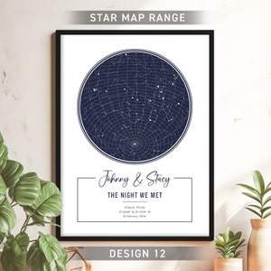 Impresión de mapa de estrellas personalizada, regalo de aniversario de la noche que conocimos, impresión de cielo nocturno, póster de mapa de estrellas, regalo de boda, impresión de constelación, regalo personalizado