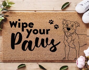 Pitbull Waschen Sie Ihre Pfoten Fußmatte - Pitbull Willkommen Teppich - Individuelle Hunde Geschenke - Haustier Teppich - Pitbull Geschenke - Disney Dogs - Pitbull Mom - Pitbull Mum
