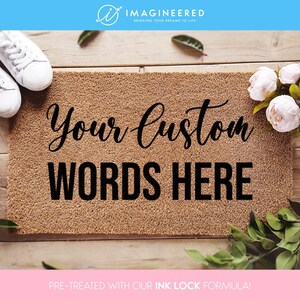 a door mat that says your custom words here