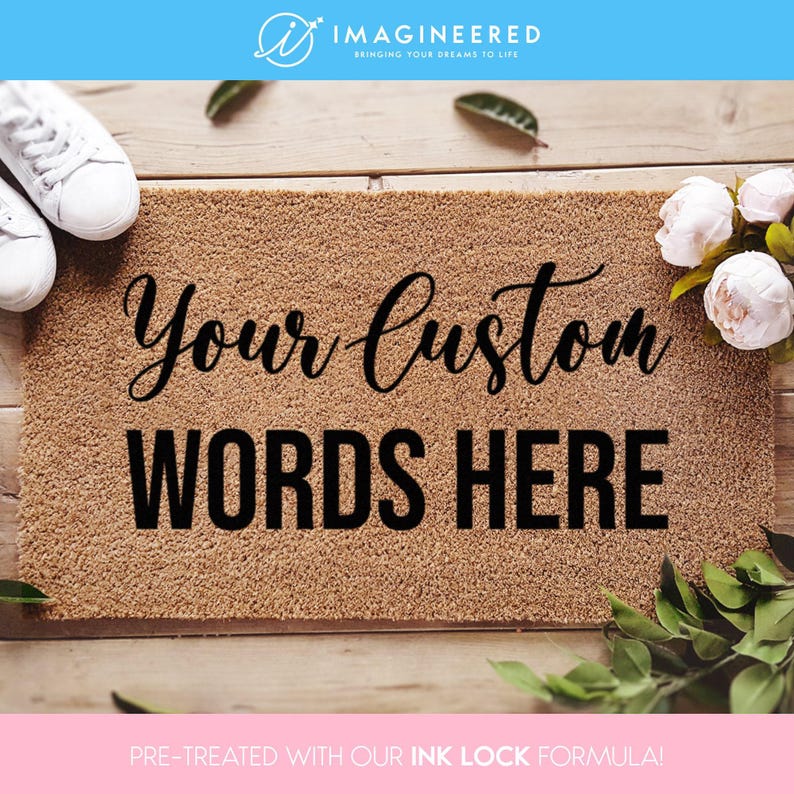 a door mat that says your custom words here