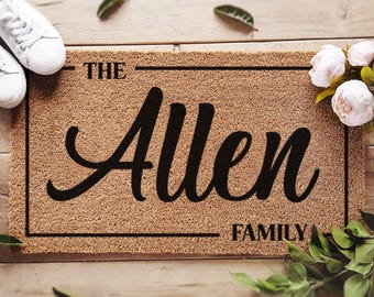 Felpudo personalizado con nombre familiar, regalo de boda, felpudo personalizado, regalo de despedida, felpudo de bienvenida, felpudo para la puerta principal, alfombra con monograma