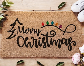 Xmas Holiday Doormat - Christmas Welcome Rug - Merry Christmas Festive Doormat - Festive Porch Decorations - Xmas Holidays - Family Gifts