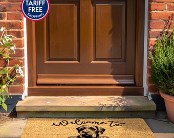 Alfombra de bienvenida personalizada para perros, el más vendido - Alfombra de bienvenida para perros "Bienvenido a nuestra casa" - Regalo personalizado para razas de perros - Alfombra personalizada para perros - Alfombra de bienvenida para perros