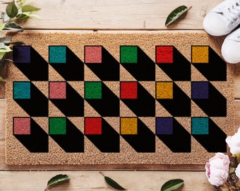 Boho Chic Bauhaus Inspired Doormat, Modern Entryway Décor, Geometric Bauhaus Style Doormat, Unique Home Accessory