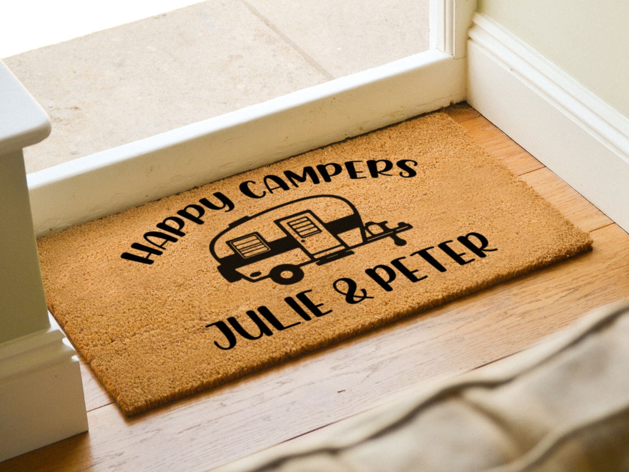Happy Campers family last name welcome mat - Camping camper gift, custom  personalized doormat door mat - A Custom Shop