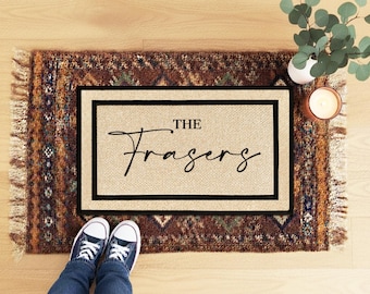Custom Surname Front Door Doormat, Weather Resistant Welcome Rug