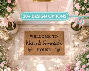 Grandma And Grandad Personalised Doormat - Custom Nana Papa Gift - Welcome Mat