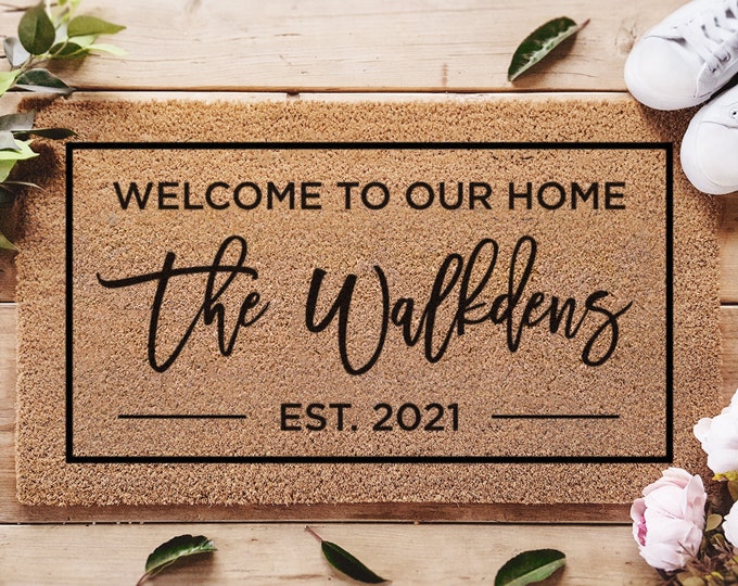 Welcome To Our Home - Personalized Family Name Doormat - Established Date - Porch Decor - Realtor Gift - Housewarming Gift - Custom Doormat