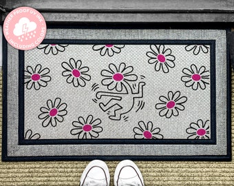 Colorful Keith Haring Style Entry Mat, Indoor/Outdoor Use, Weatherproof Entrance Rug, Colorful Keith Haring Style Entry Rug