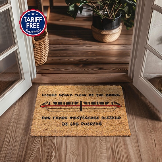 Red Disney Monorail Door Mat - Please Stand Clear of the Doors Rug