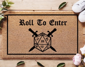 Gamer gifts - gifts for boys - dungeons & dragons door mat - roll to enter doormat - d20 dice - initiative door mat - custom doormats