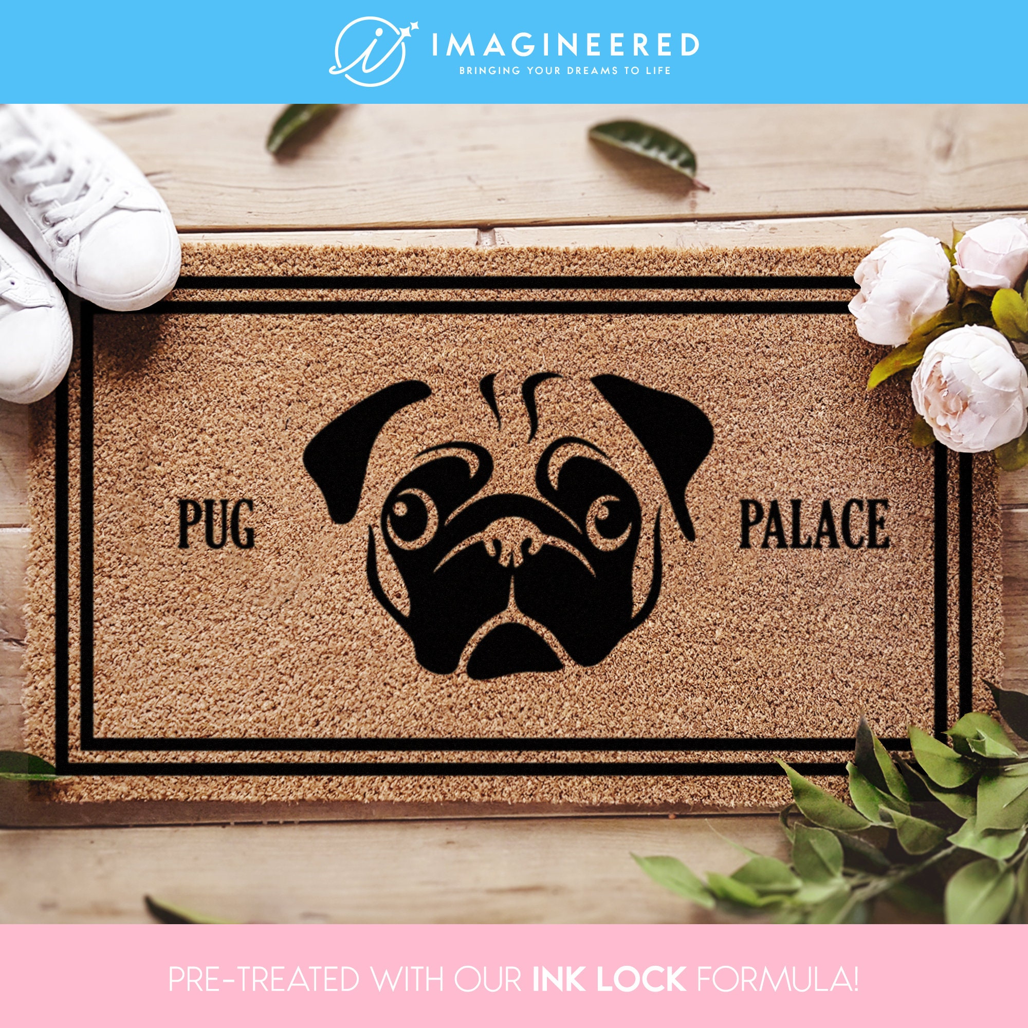 Pug Dog Floor Mat Personalized Anti-Slip Pet Door Mat Christmas NWT