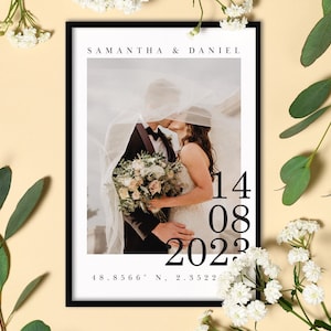 Wedding day gifts, wedding portrait, gifts for her, wedding photo, valentine&#39;s day gift, anniversary photo gifts, coordinates gift