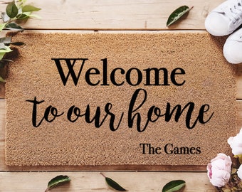 Personalized Welcome To Our Home Doormat - Family Name Door Mat - Last Name Doormat - Custom Rug - Housewarming Gift - Closing Gift