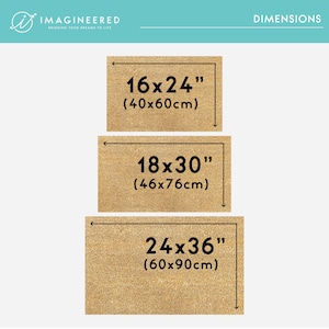 May include: Three rectangular doormats of varying sizes are displayed against a light background. The dimensions are provided in inches and centimeters: 16x24" (40x60cm), 18x30" (46x76cm), and 24x36" (60x90cm). The doormats are a natural brown color.