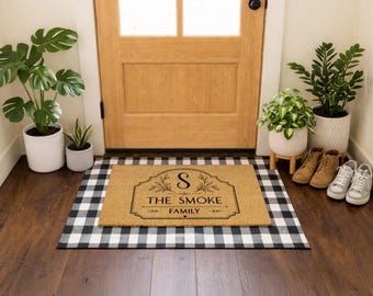 Monogram Doormat – Ornate Rectangle Initial Border | Custom Initial Welcome Mat