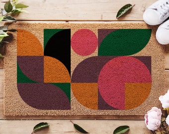 Bauhaus Inspired Geometric Doormat, Contemporary Entryway Decor Accent, Personalized Doormat, Abstract Home Decor