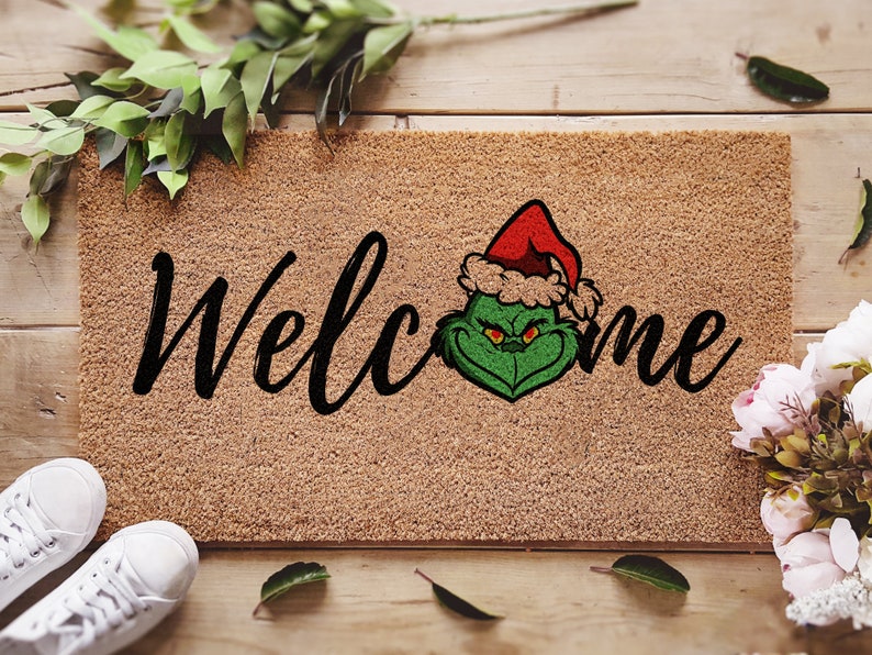 Grinch Doormat Funny Holiday Doormat Grinch Outdoor Rug Etsy