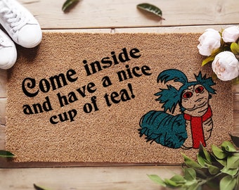 Labyrinth Welcome Mat - Come Inside And Have A Nice Cup Of Tea - Worm - Coir Mat - Home Decor - Housewarming Family Gift