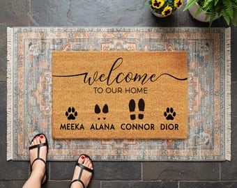Felpudo familiar: Felpudo de bienvenida con nombre personalizado