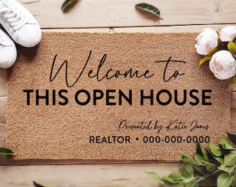 Welcome To This Open House - Cadeaus voor stelletjes - Deurmat onroerend goed - Zakelijke deurmat - Marketing makelaar - Perfect cadeau voor nieuwe huiseigenaren