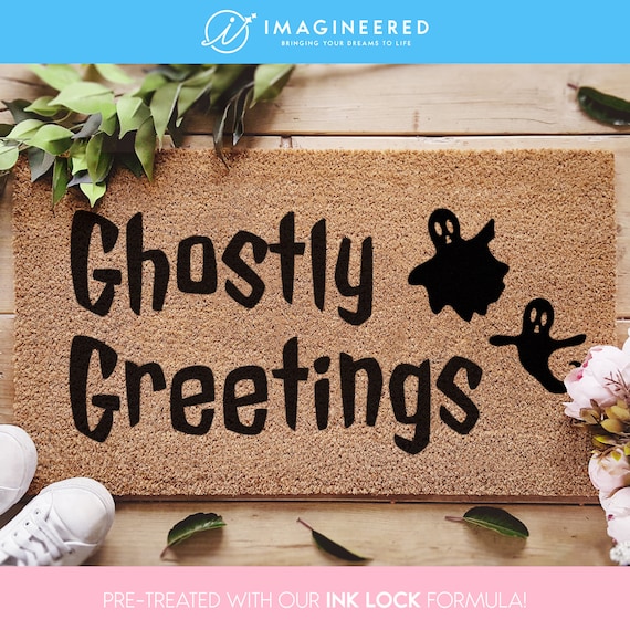 Ghostly Greetings Halloween Doormat - Fall Decor - Halloween Decorations - Halloween Decor - Porch Decor - Funny Door Mat - Ghost Doormat