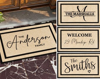 Personalised Household Name Mat, Outdoor Front Step Welcome Rug