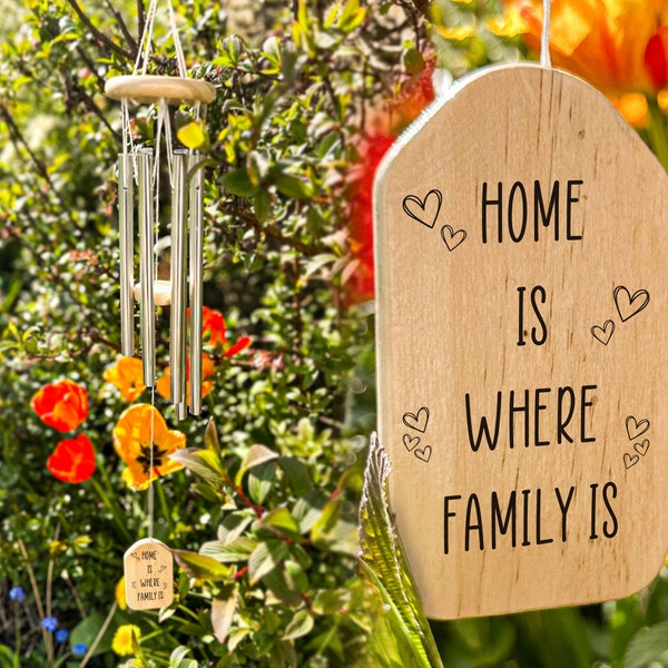 Home Is Where Family Is Heart Windchime | Family Wind Chime | Cute Home Gift | Personalised Wind Chime For New Home | Housewarming Present