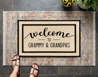 Welcome to Grammy and Grandpa Doormat, Custom Grandparents Gift, Personalized Welcome Mat, Washable Outdoor Rug, New Home Gift, Grammy Decor
