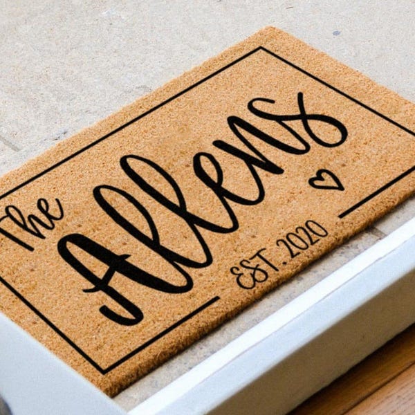 Family Name with Date Doormat / Personalized Gift / Custom Doormat / Housewarming Gift / Valentines / Gift For Her / Gift For a Couple
