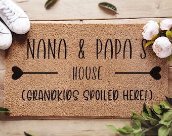 Grandparents Custom Gift - Welcome To Nana & Papa's House - Home Decor - Customized Doormat - Gift for Grandma - Grandparent Christmas Gift