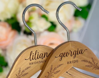 Personalized Bride Hangers for Wedding Dress - Bridesmaid Hangers - Wedding Hanger - Wooden Engraved Hanger - Bridal Dress Hanger