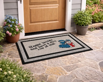 Labyrinth Welcome Mat - Worm Outdoor Doormat - Come Inside And Have A Nice Cup Of Tea - Labyrinth Funny Quote - Outdoor Custom Washable