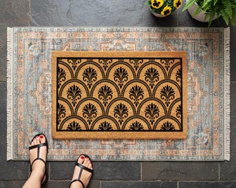 Geometric Fan Mat | Moroccan Tile Entryway | Elegant Welcome Rug